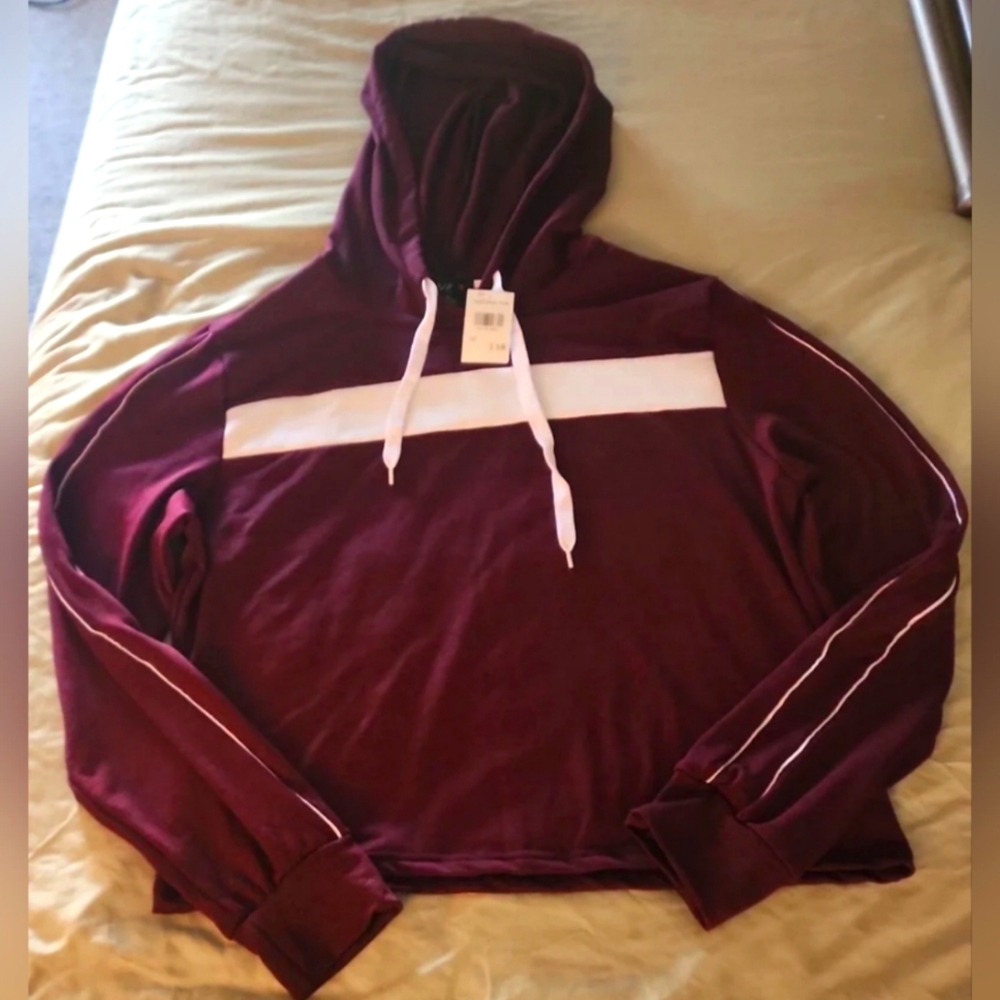 Maroon PullOver Cropped Hoodie Sweatshirt with Jogger SweatPants SET XL/L